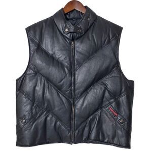 Goose Country Bomber Vest Size 44 Full Zip Down Feathers Leather Black Mens